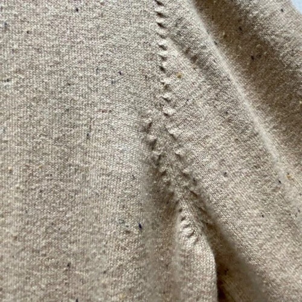Loft Sweater Women’s Small Beige Speckle Ruffled Collar Button Accent Longsleeve - Picture 6 of 14
